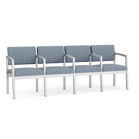 Lesro Lenox Steel 4 Seat Tandem Seating Metal Frame, Silver, RS Rain Song Upholstery LS4103
